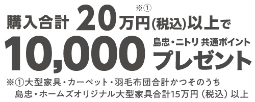 合計20万円(税込)以上ご購入で 10,000ポイントプレゼント