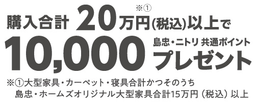 合計20万円(税込)以上ご購入で 10,000ポイントプレゼント