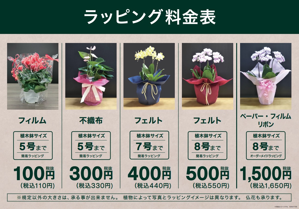 ラッピング料金表