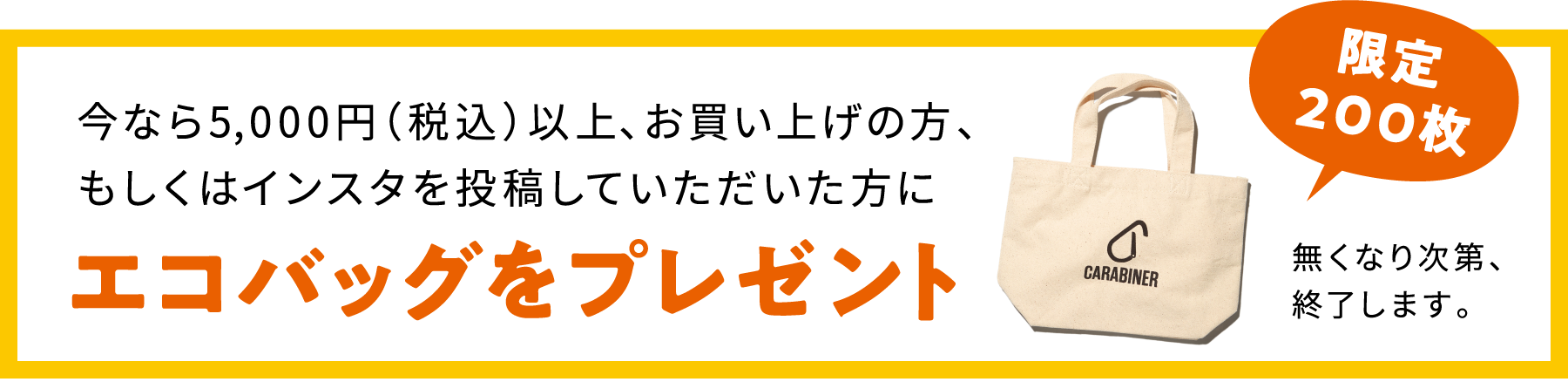 今なら5,000円以上、お買い上げの方、もしくはインスタを投稿していただいた方にエコバッグをプレゼント！